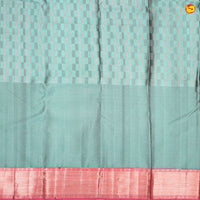 Teal Blue and Dark Peach With brocade weaves Gold and Sliver Zari Border Pure Kanjivaram Wedding Silk Saree - Thenianantham