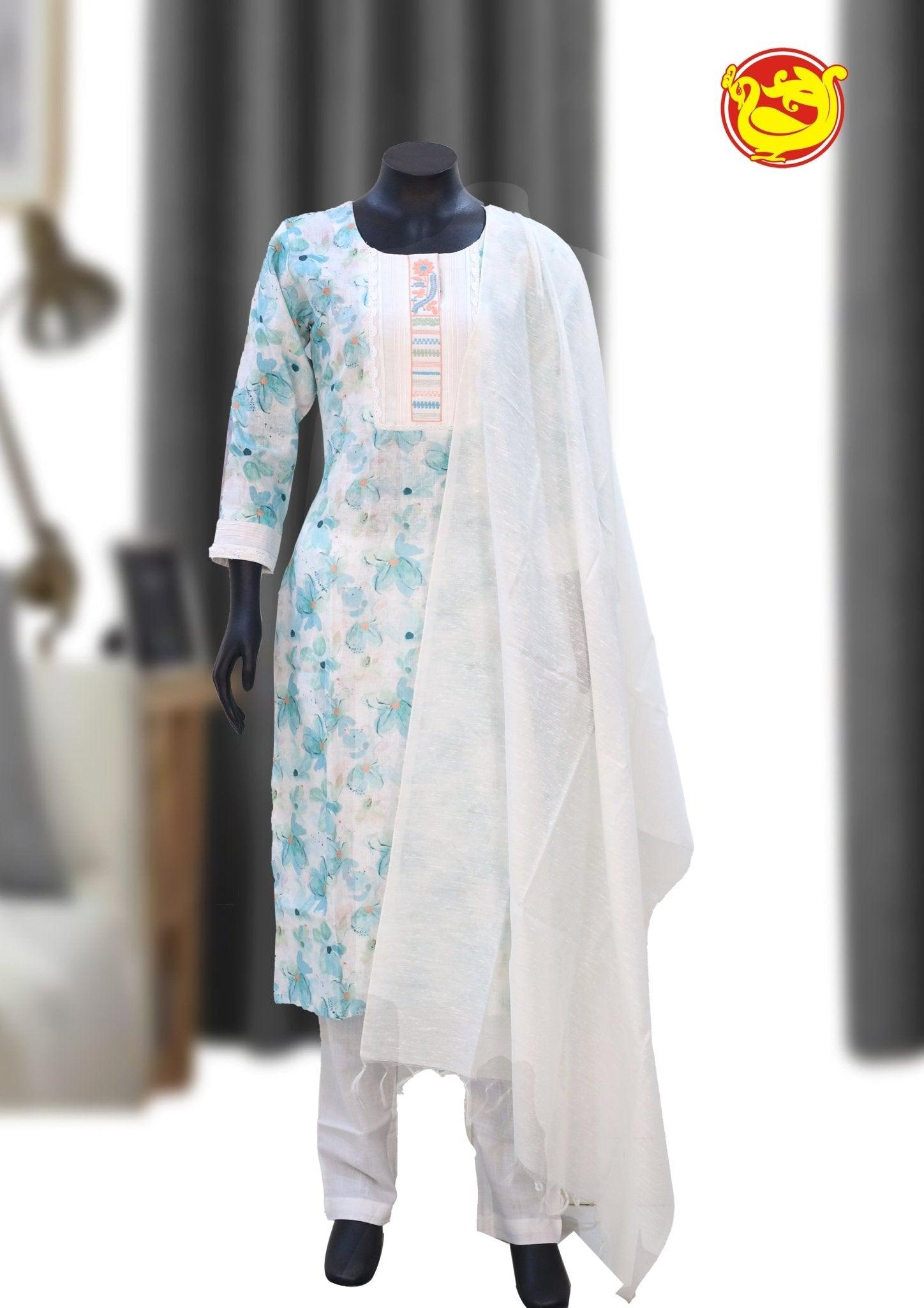 Sky Blue With White Ladies Branded Readymade Chudi Set