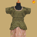 Olive Green Peach Girls Branded Readymade Pattu Pavadai Set