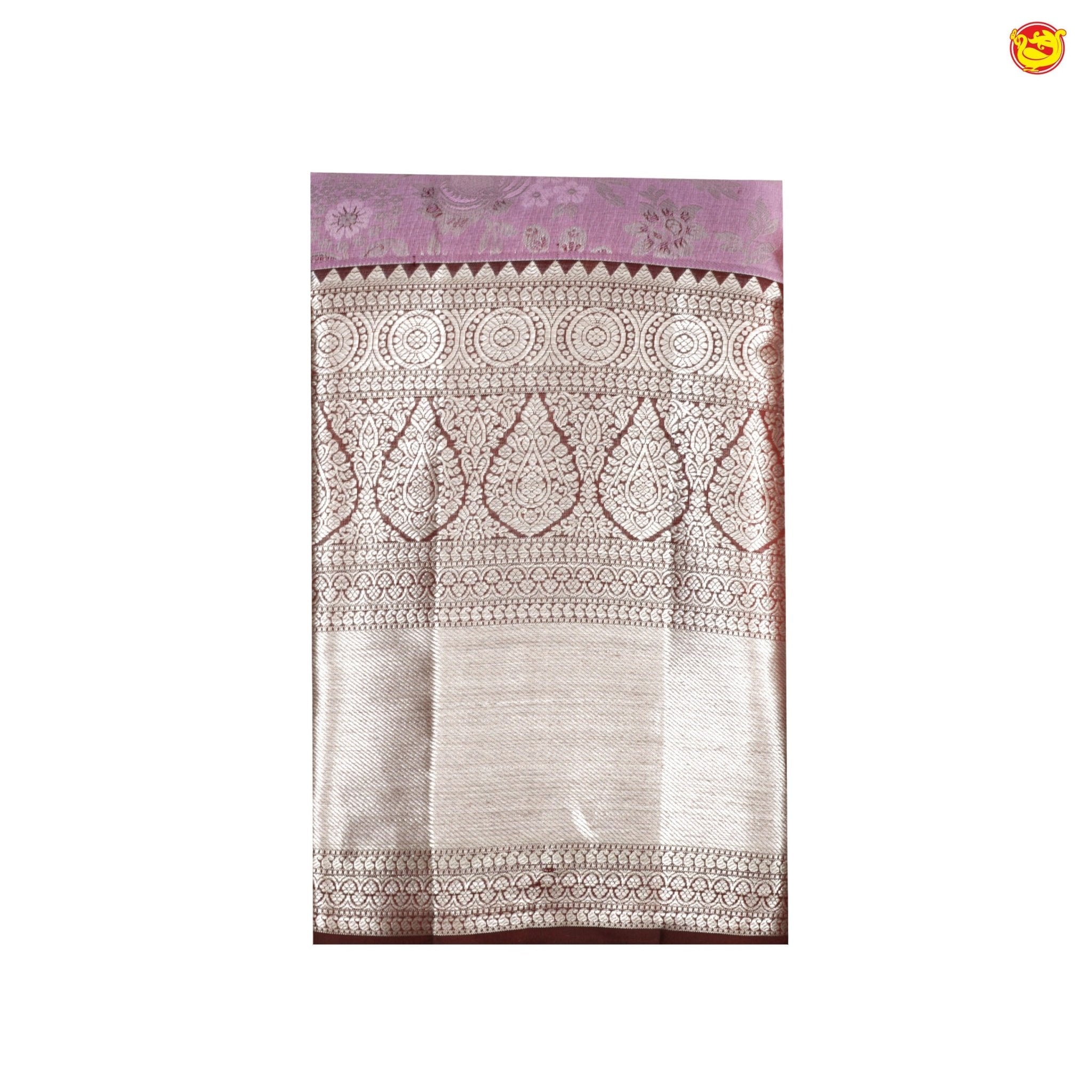 Lilac with coffee brown weddding silk saree