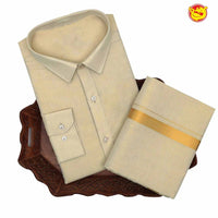 Gold art silk tissue flexi fit dhoti and shirt set - Thenianantham