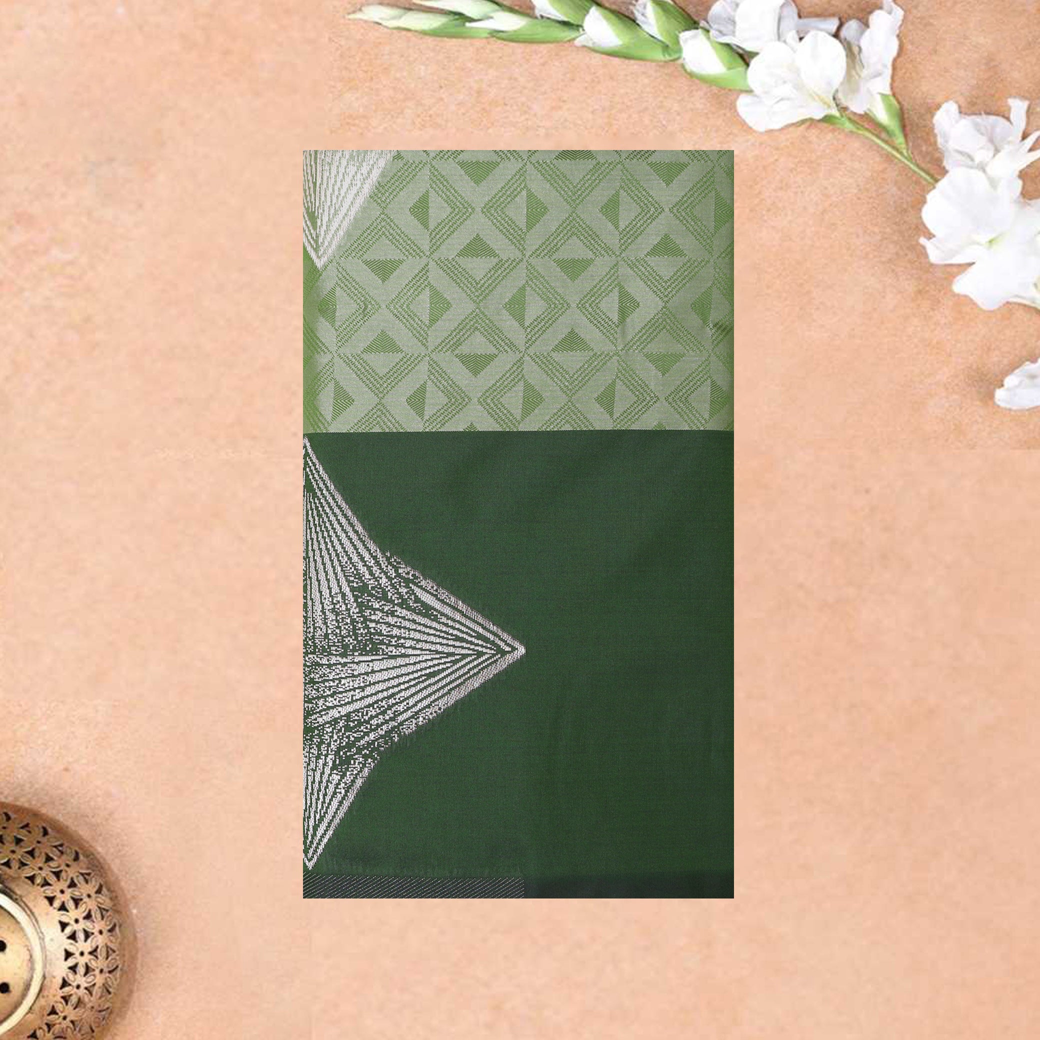 Pale Green with Dark Green Soft Silk Saree