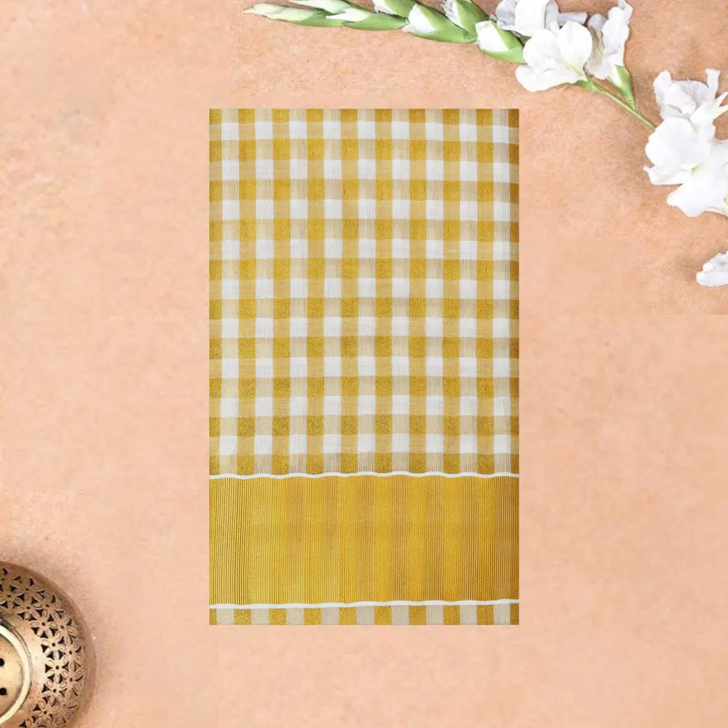 Southloom Exclusive Onam Kerala Traditional Fancy Border  Big Checked Cotton Saree (Matching Plain Blouse Included)