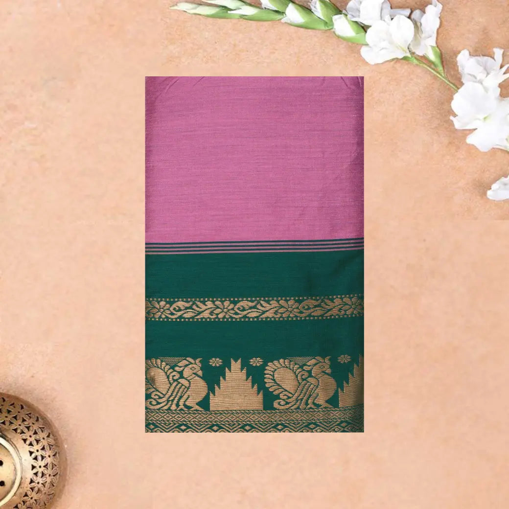 Pink With bottle Green Premium Quality Kalyani Cotton Saree