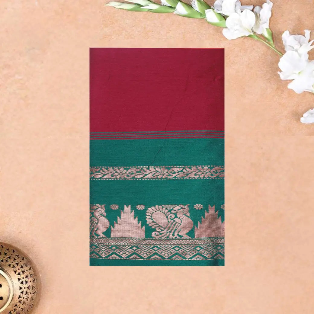 Red With Green Premium Quality Kalyani Cotton Saree