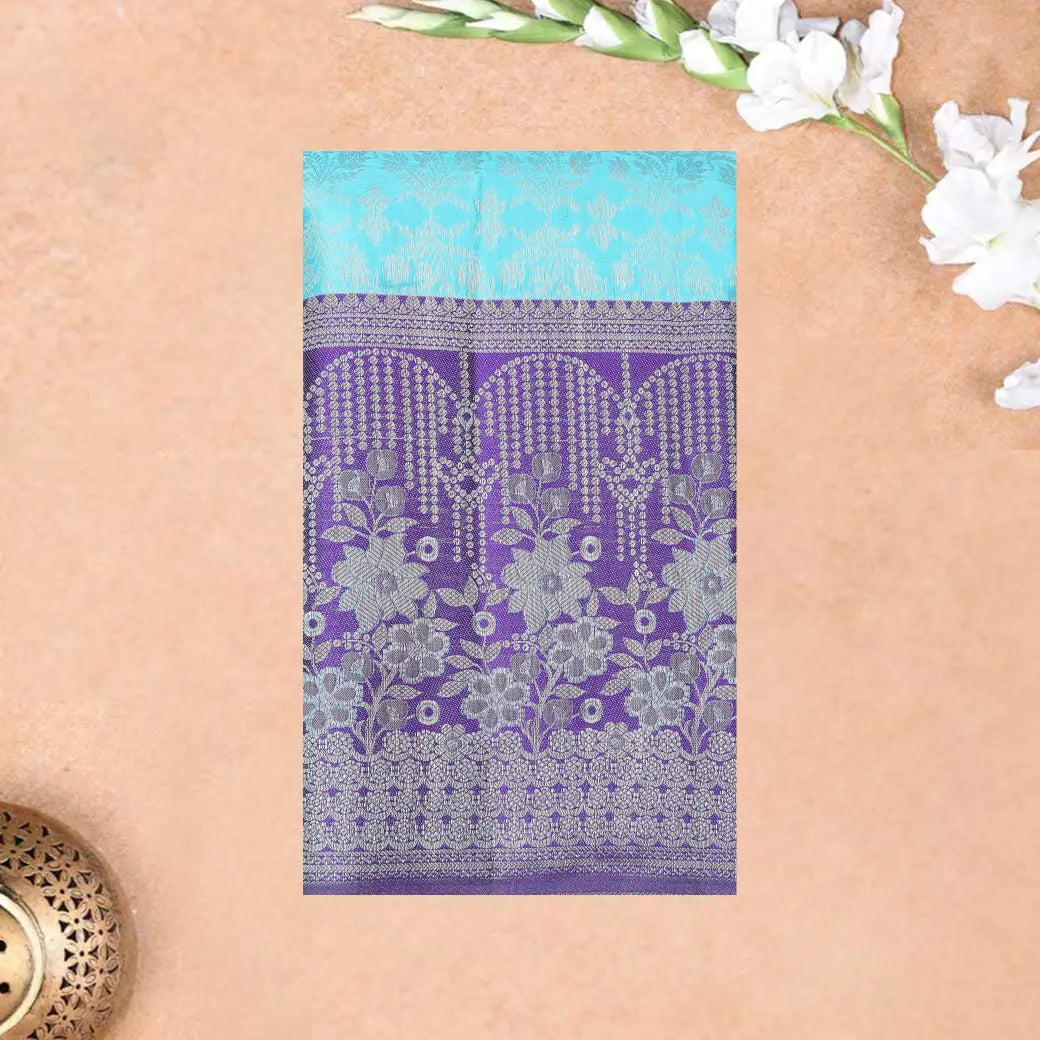 Cyan Blue with Purple  Kanchipuram Wedding silk saree