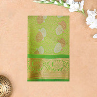 Parrot Green Colour Floral Design Traditional  Pattu Pavadai Material