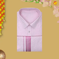 Light Rose Colour Readymade Shirt And Matching Border Dhoti Set for Men