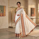 Off White With Multi Colour  Mul Mul Cotton Saree
