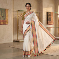 Off White With Multi Colour  Mul Mul Cotton Saree
