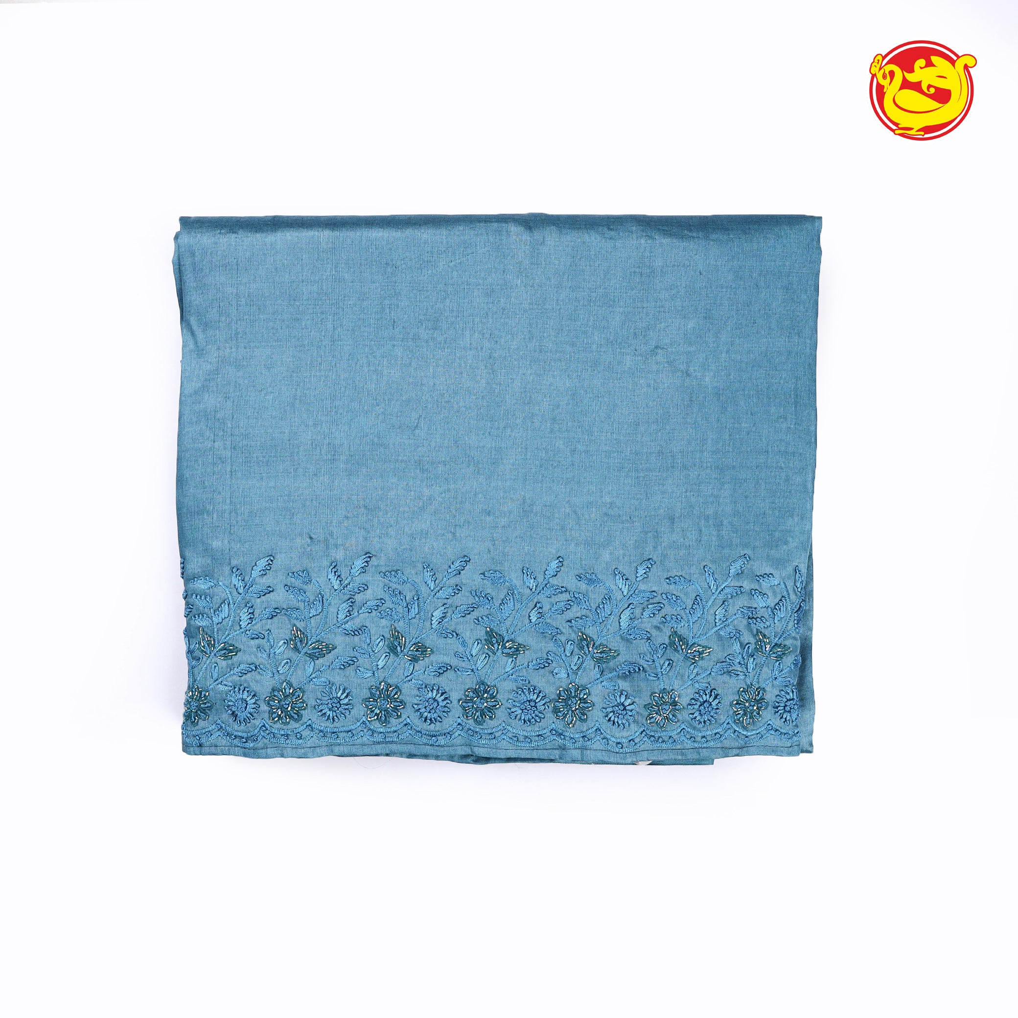 Light blue pure tussar saree with embroidery