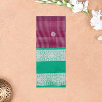 Magenta With Green Checked Silk Cotton Saree