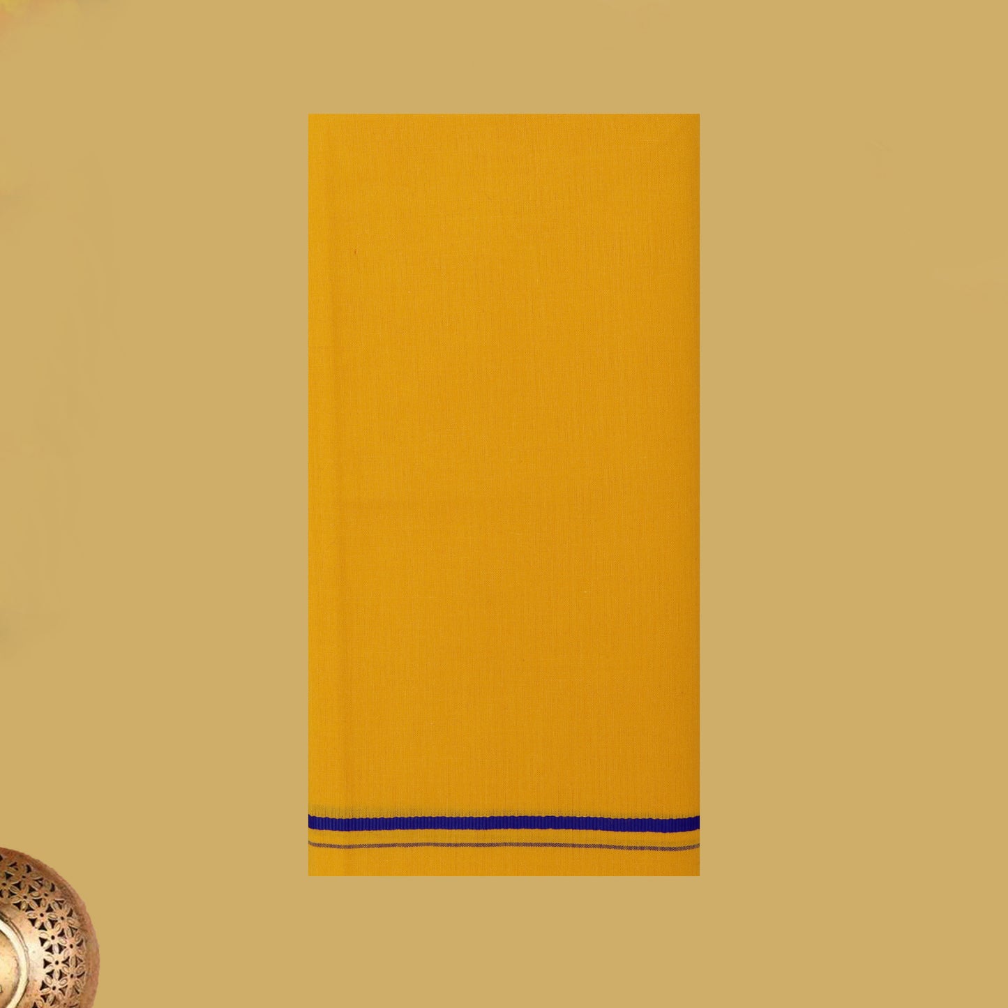 Dark Yellow with Blue Border Men's Dhoti