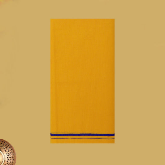 Dark Yellow with Blue Border Men's Dhoti