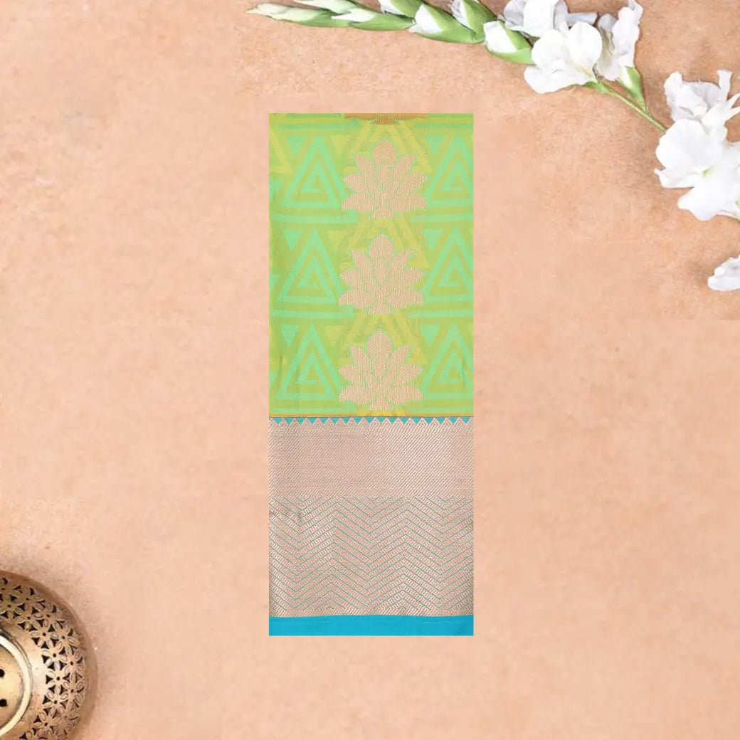 Vibrant Green with Blue Embossed Silk Saree