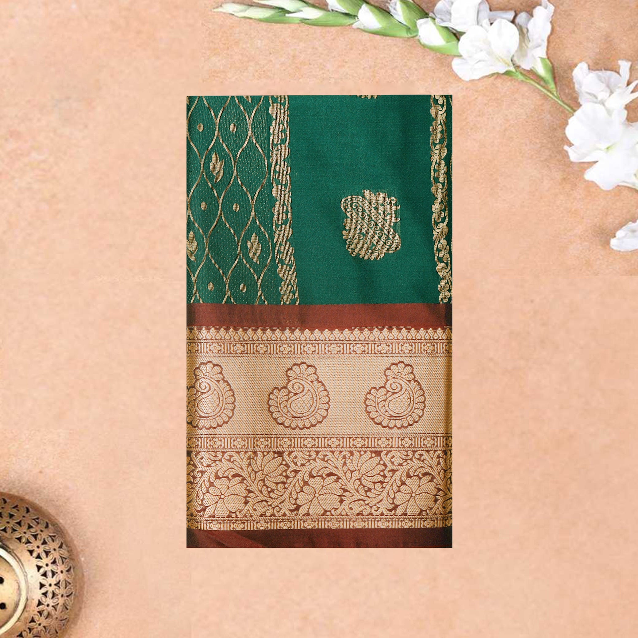 Dark Green with Red Soft Silk Saree