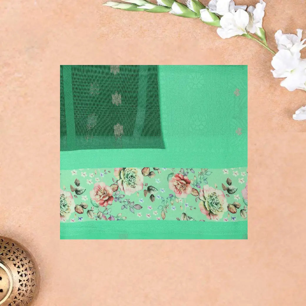 GREEN Semi Burberry Silk Saree
