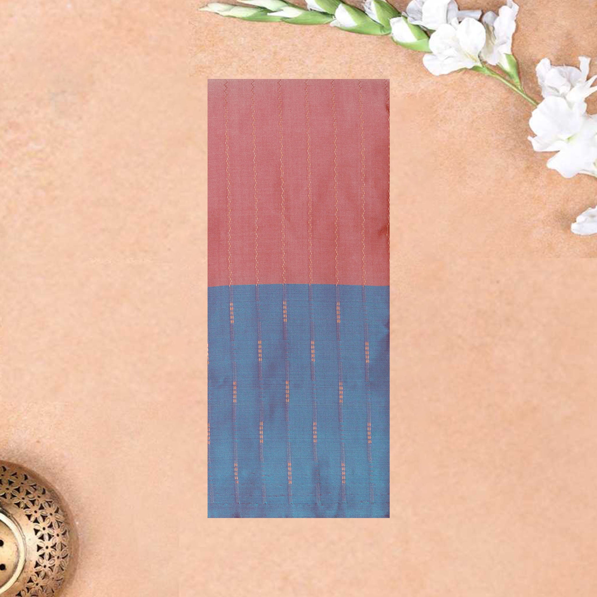Coral Red with Blue Arani Silk Saree