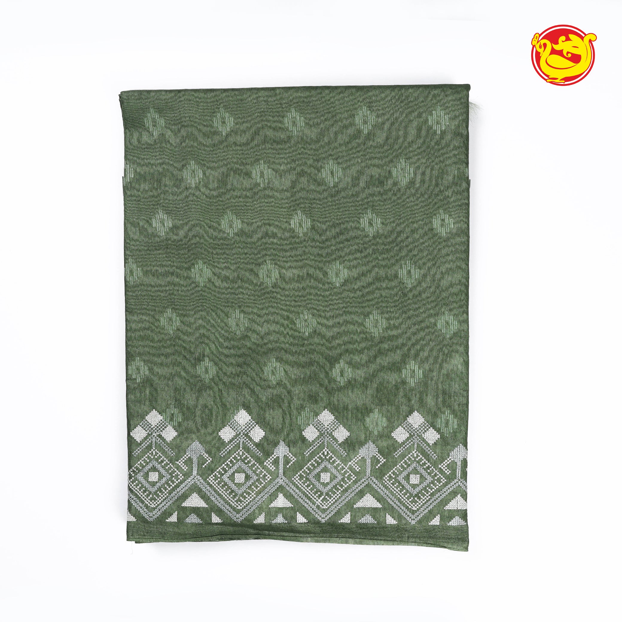 Green art tussar saree with embroidery