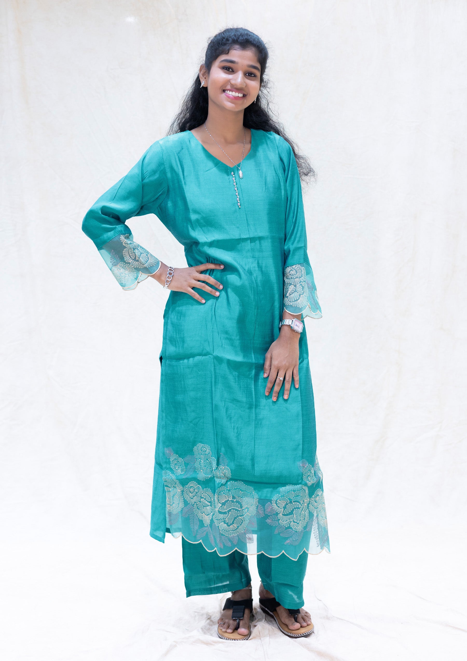 Anicham-Turquoise blue Ladies Branded Co-ord-set Readymade