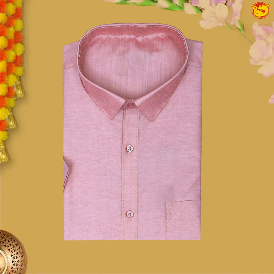 Light Pink With White Dhoti Readymade Shirt And Matching Border Dhoti Set for Men