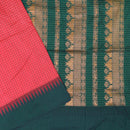 vibrant reddish-pink with Dark Green Premium Quality Kalyani Cotton Saree