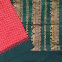 vibrant reddish-pink with Dark Green Premium Quality Kalyani Cotton Saree