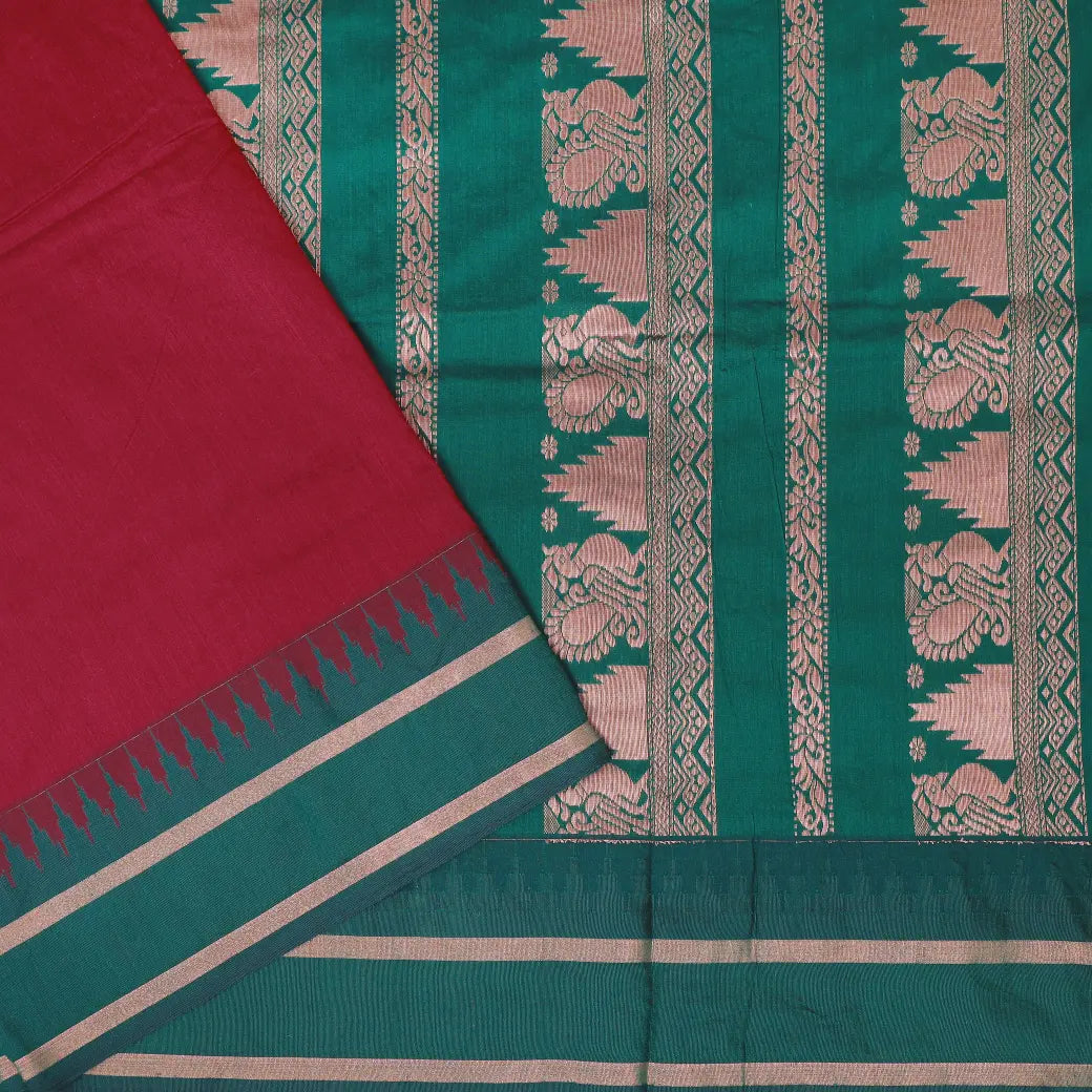 Red With Green Premium Quality Kalyani Cotton Saree