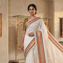 Off White With Multi Colour  Mul Mul Cotton Saree