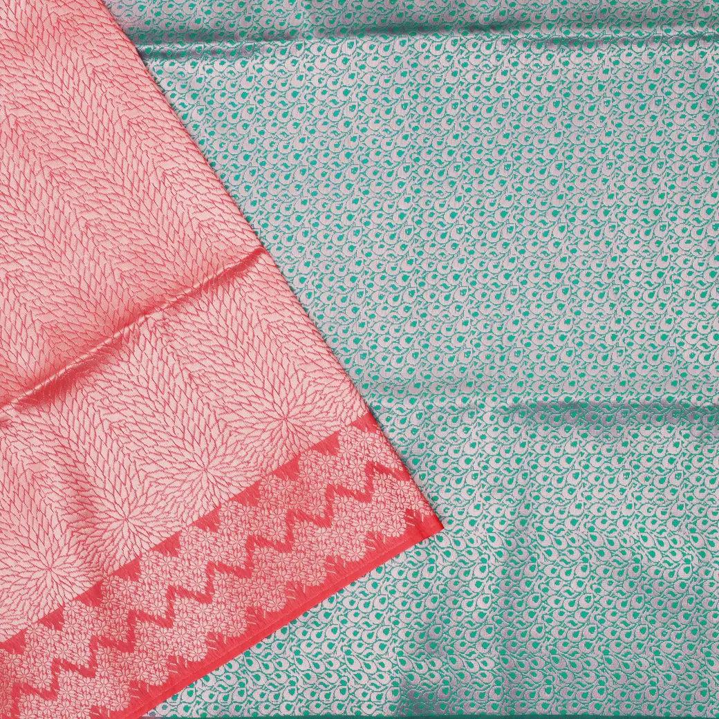 Coral Pink With Aqua Green Soft silk