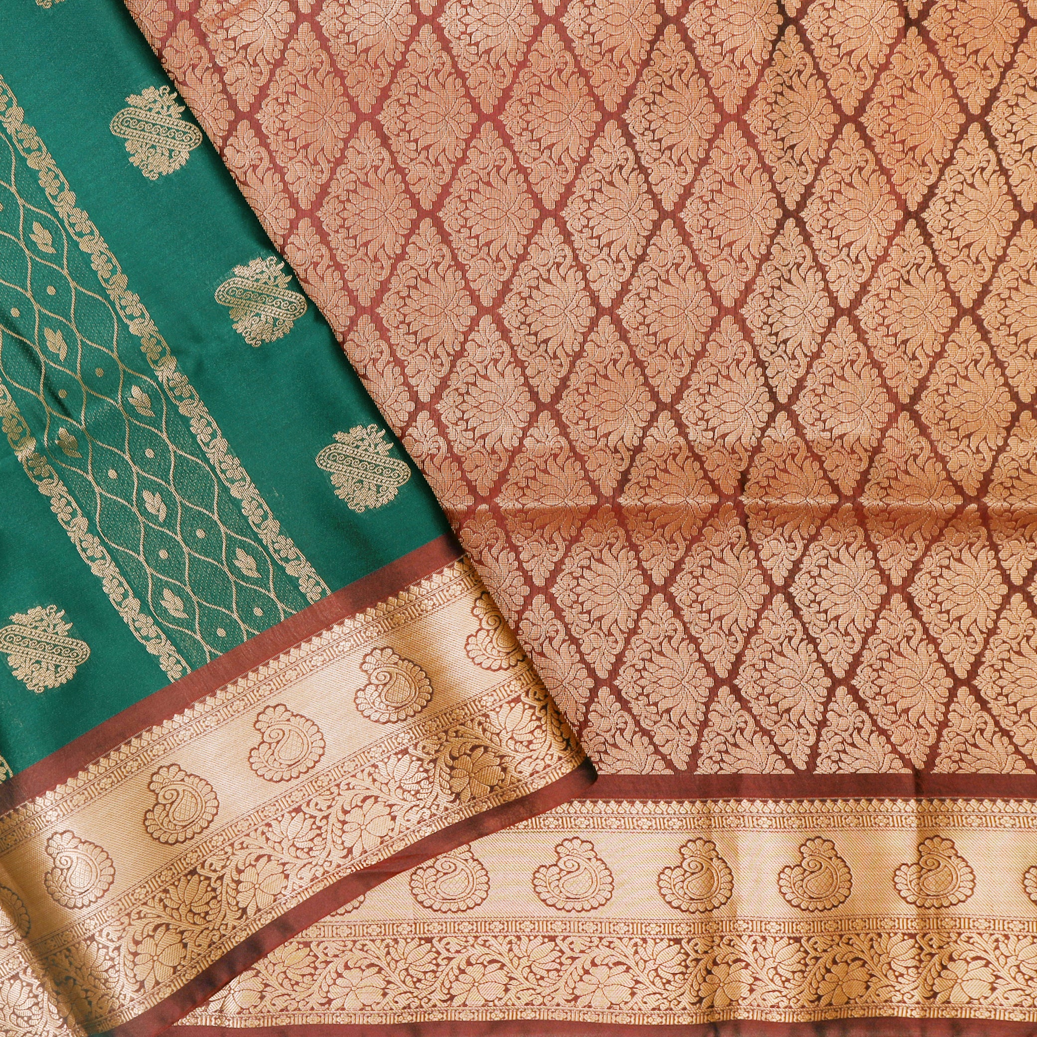 Dark Green with Red Soft Silk Saree