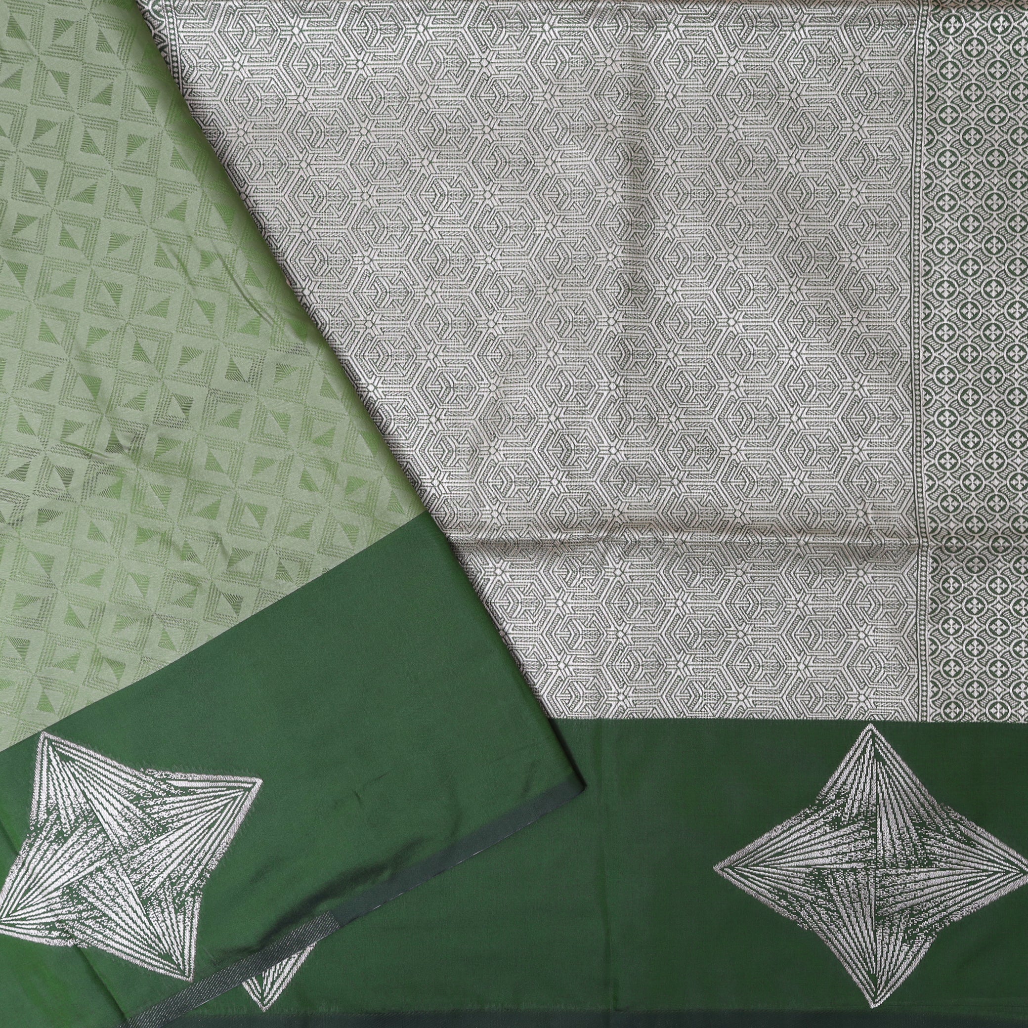 Pale Green with Dark Green Soft Silk Saree