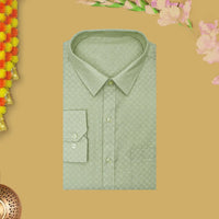 Light Green  Traditional Ethnic wear Cotton Readymade Shirt and Singel  Border Dhoti Set For Men
