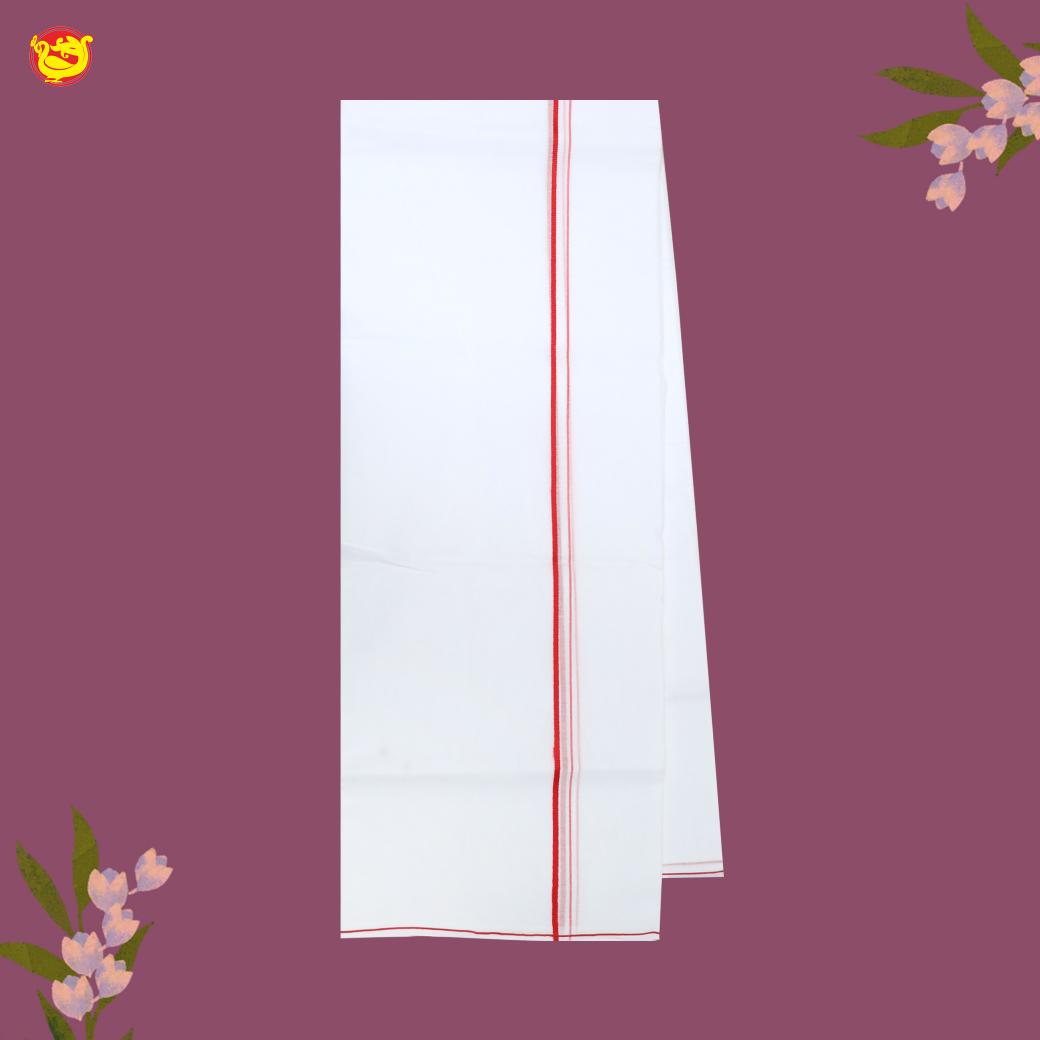 White with RED Border Single Layer Cotton Men’s Dhoti