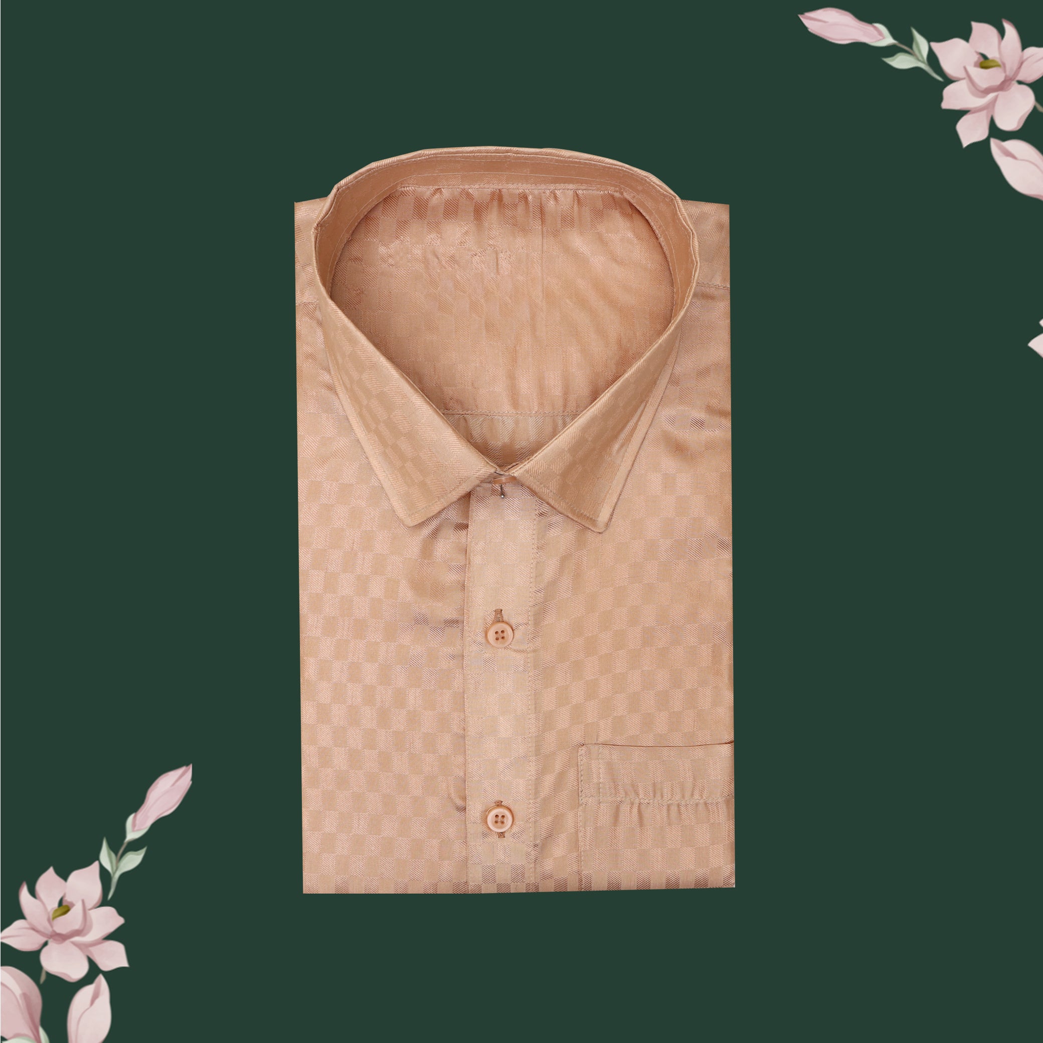 Tissue Silk  – Men’s Shirt & Dhoti Set Copper With Copper Zari Border