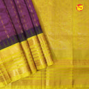 Dark Magenta and Lemon Yellow With Gold Zari Checked Floral Buttas Pure Silk Cotton Saree - Thenianantham