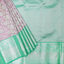 Light Pink with Mint Green Traditional Floral Pattern in Gold Zari Border Wedding Silk Saree