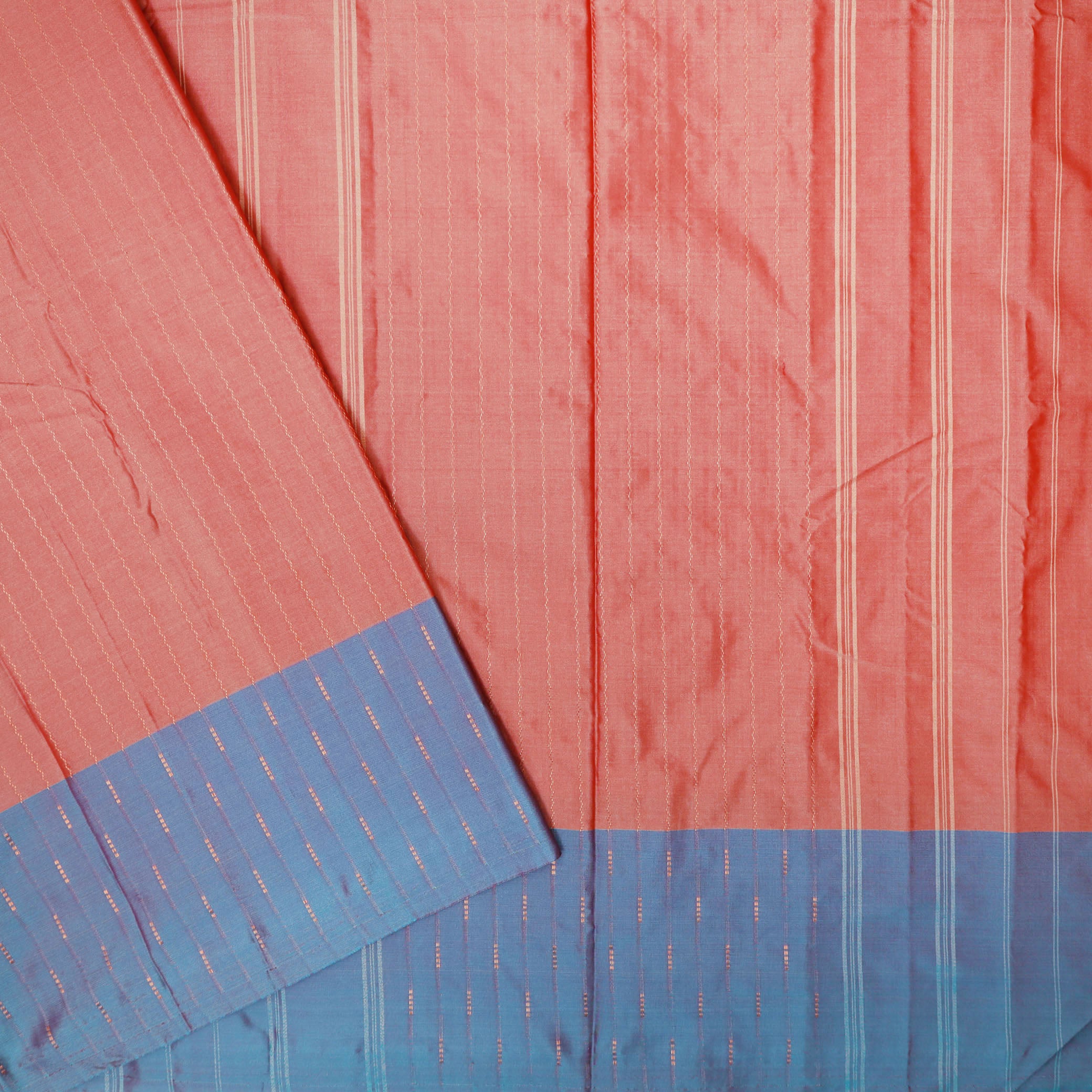Coral Red with Blue Arani Silk Saree