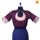 Dark Magenta With Sandal Strip Sequence Work Pure Cotton Ready made Blouse