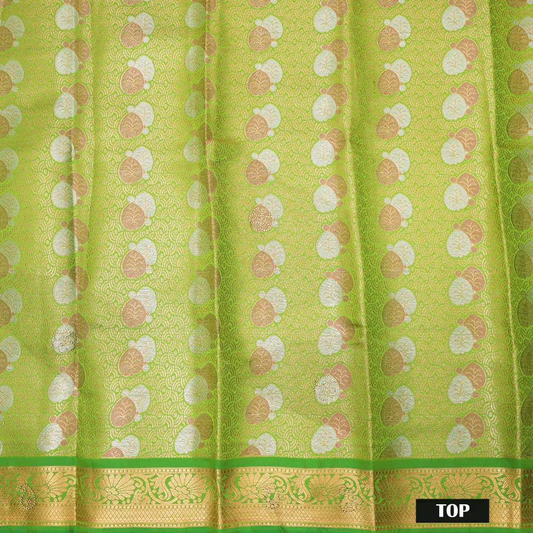 Parrot Green Colour Floral Design Traditional  Pattu Pavadai Material