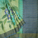 Pista Green And Pale Blue with Gray Border With Floral Design and Painted Prints Tussar Saree