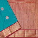 Peacock blue and Red Soft Silk Saree