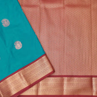 Peacock blue and Red Soft Silk Saree