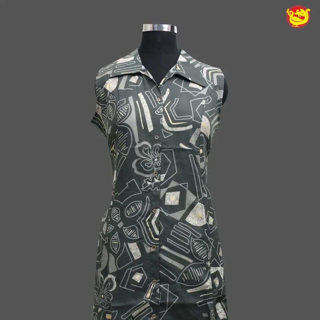 Gray Colour Printed Ladies Branded Readymade Long Top