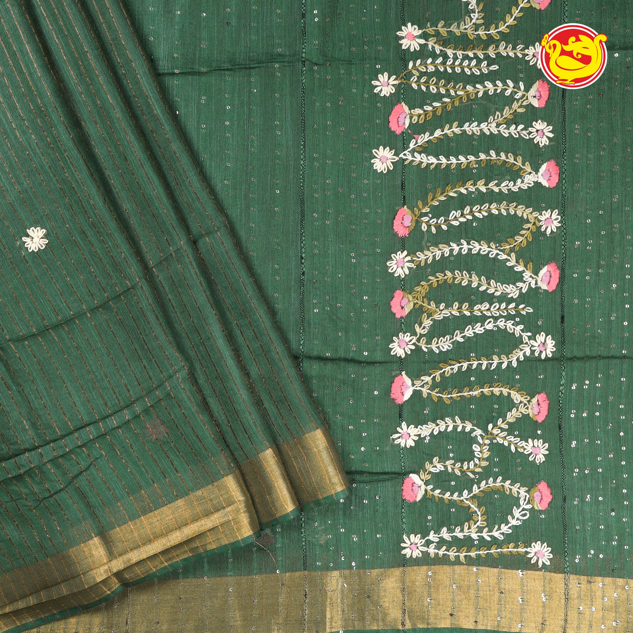 Green bamboo tussar sare with embroidery