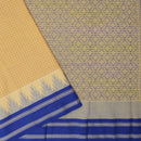 Yellow With Blue Small Checked Pattern Pure  Cotton Saree without Blous