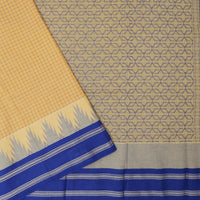 Yellow With Blue Small Checked Pattern Pure  Cotton Saree without Blous