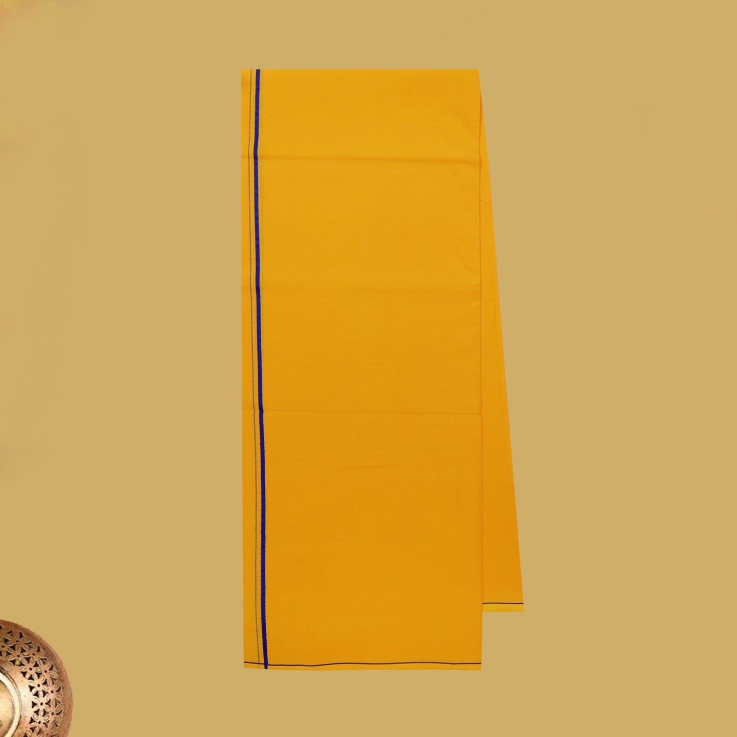 Dark Yellow with Blue Border Men's Dhoti