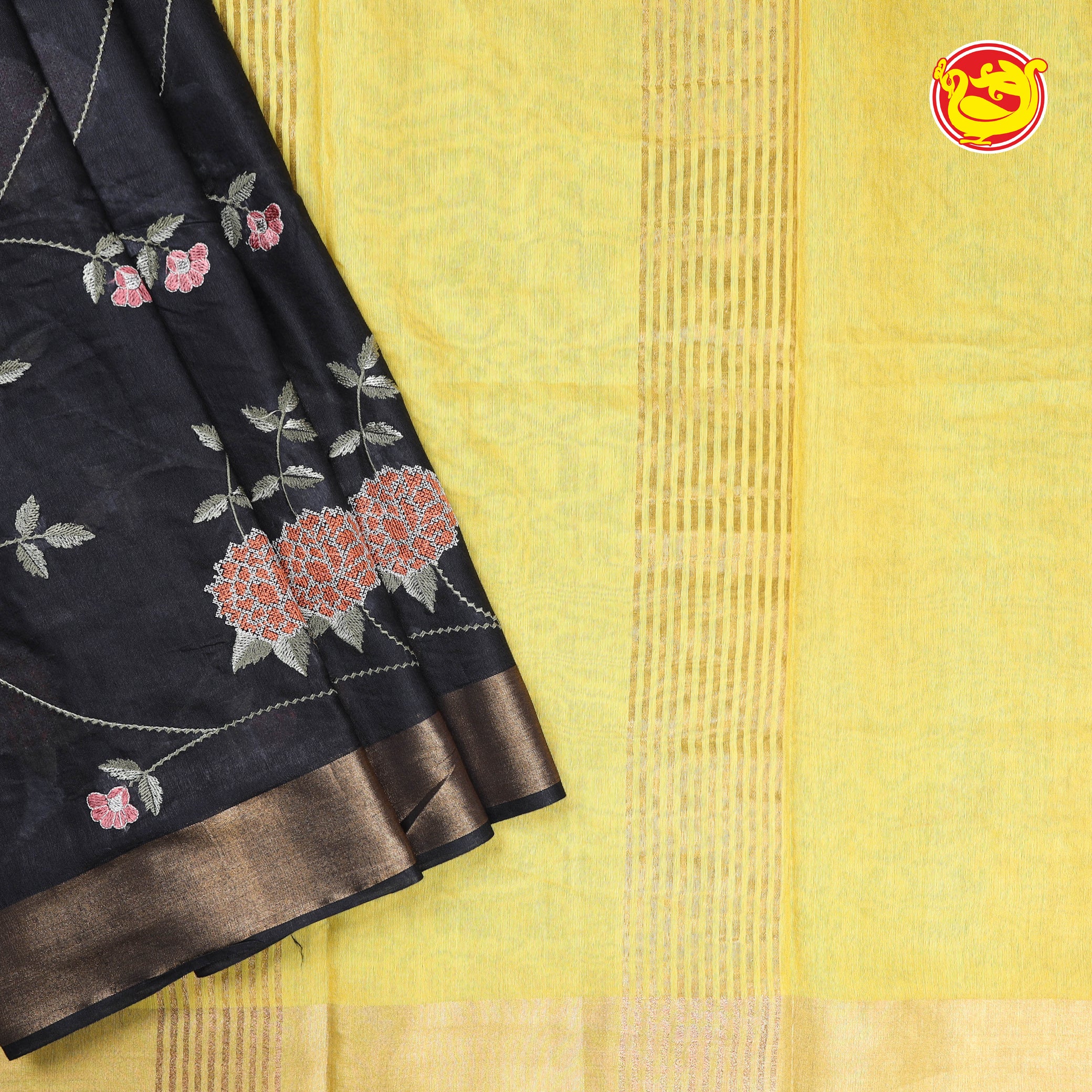 Black art tussar saree with embroidery