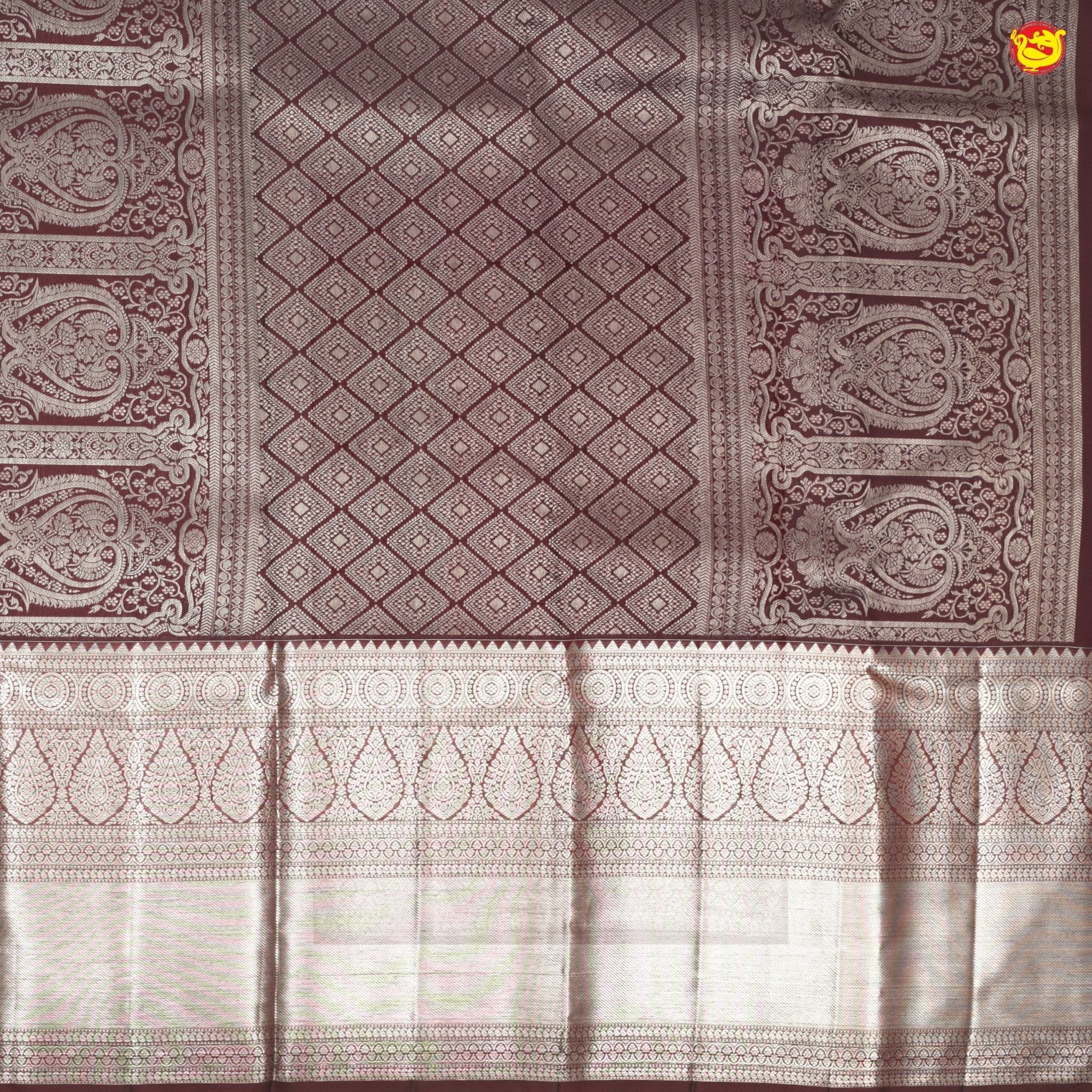 Lilac with coffee brown weddding silk saree - Thenianantham